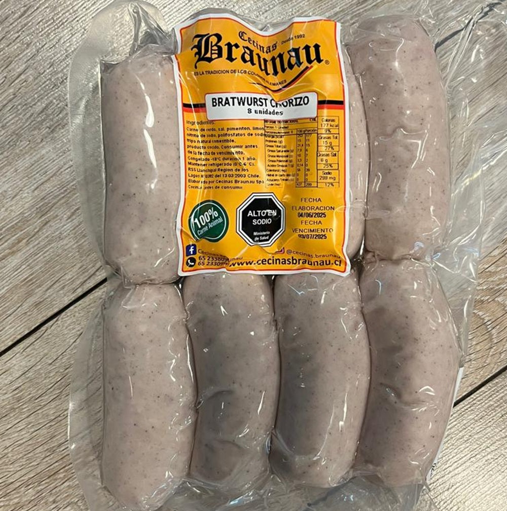 Bratwurst tipo Chorizo 8 unidades| Paquete 0.600 gr. | Braunau