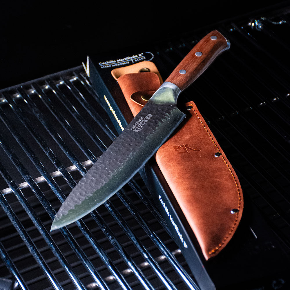 Cuchillo PK 8" Martillado con Funda de Cuero