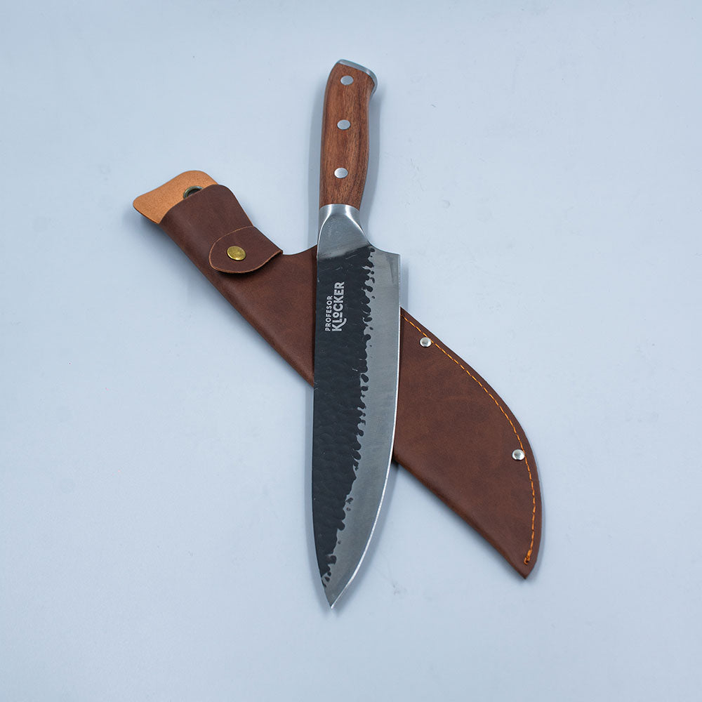 Cuchillo PK 8" Martillado con Funda de Cuero