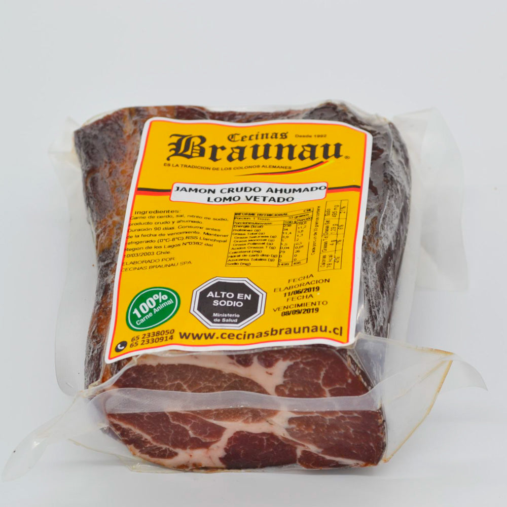 Jamón Crudo Ahumado Lomo Vetado | Paquete 380 grs. | Braunau