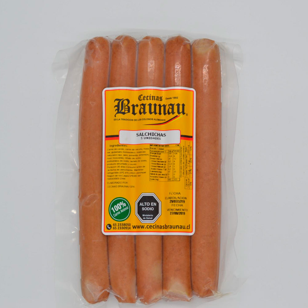 Salchichas 5 Unidades | Paquete 0.280 kg. | Braunau