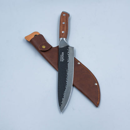 Cuchillo PK 8" Martillado con Funda de Cuero